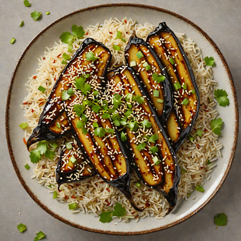 Miso-Glazed Eggplant with Sesame Scallion Rice