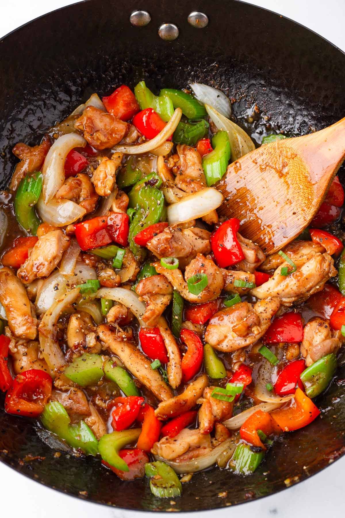 Stir-Fried Chicken with Peppers and Garlic Soy Glaze