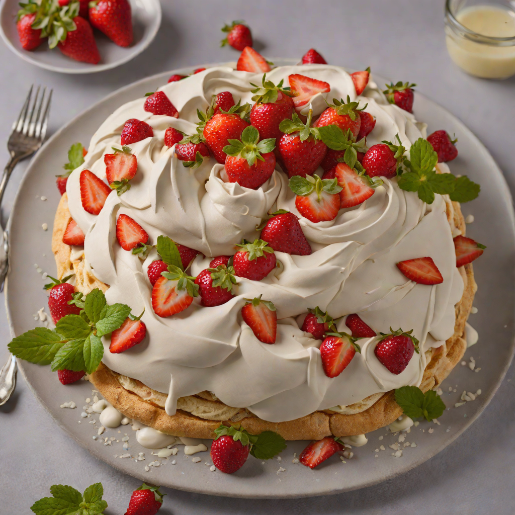 Strawberry-Rosewater Pavlova with Vanilla Whipped Cream