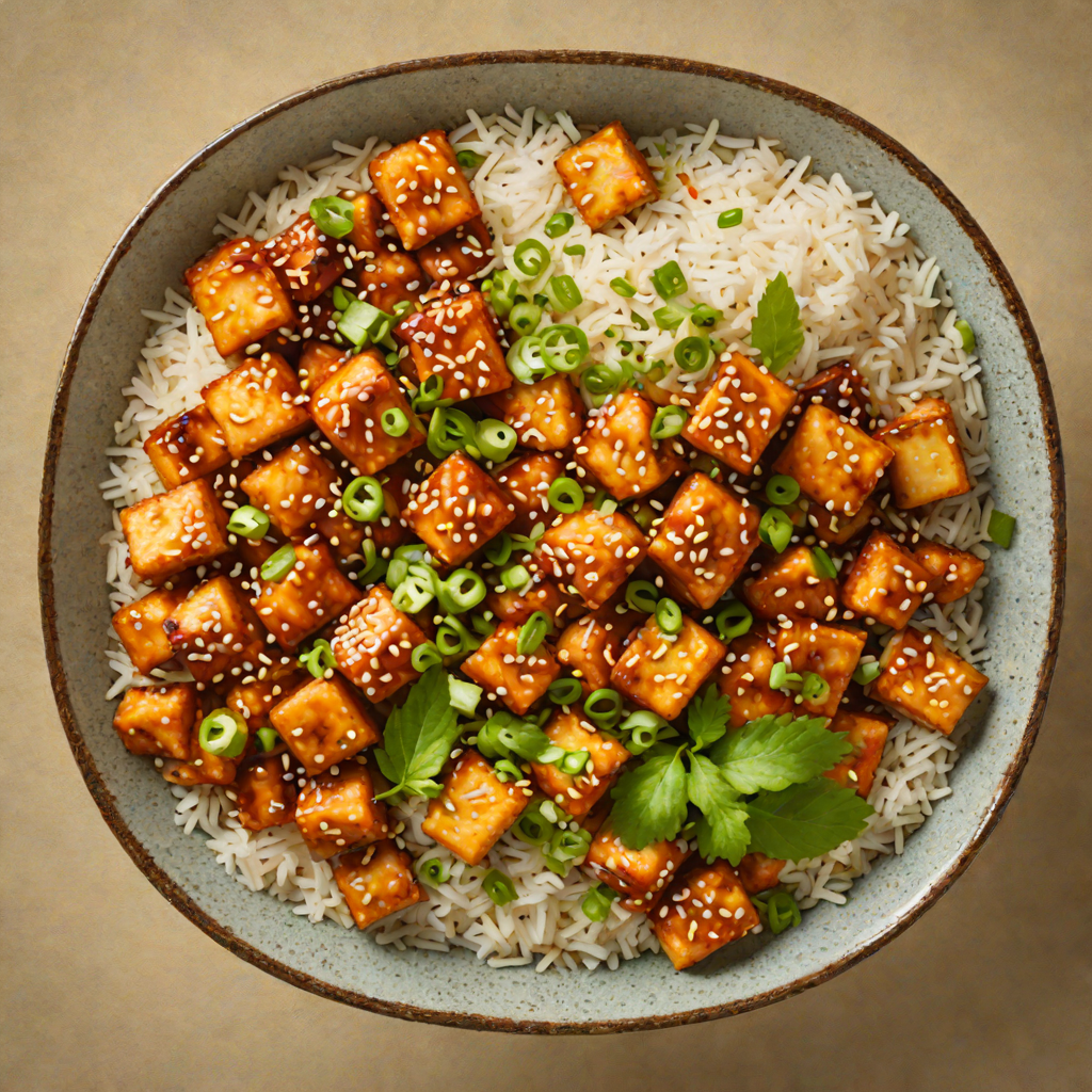 Half-Rice Bowl with Spicy Sautéed Tofu and Sesame