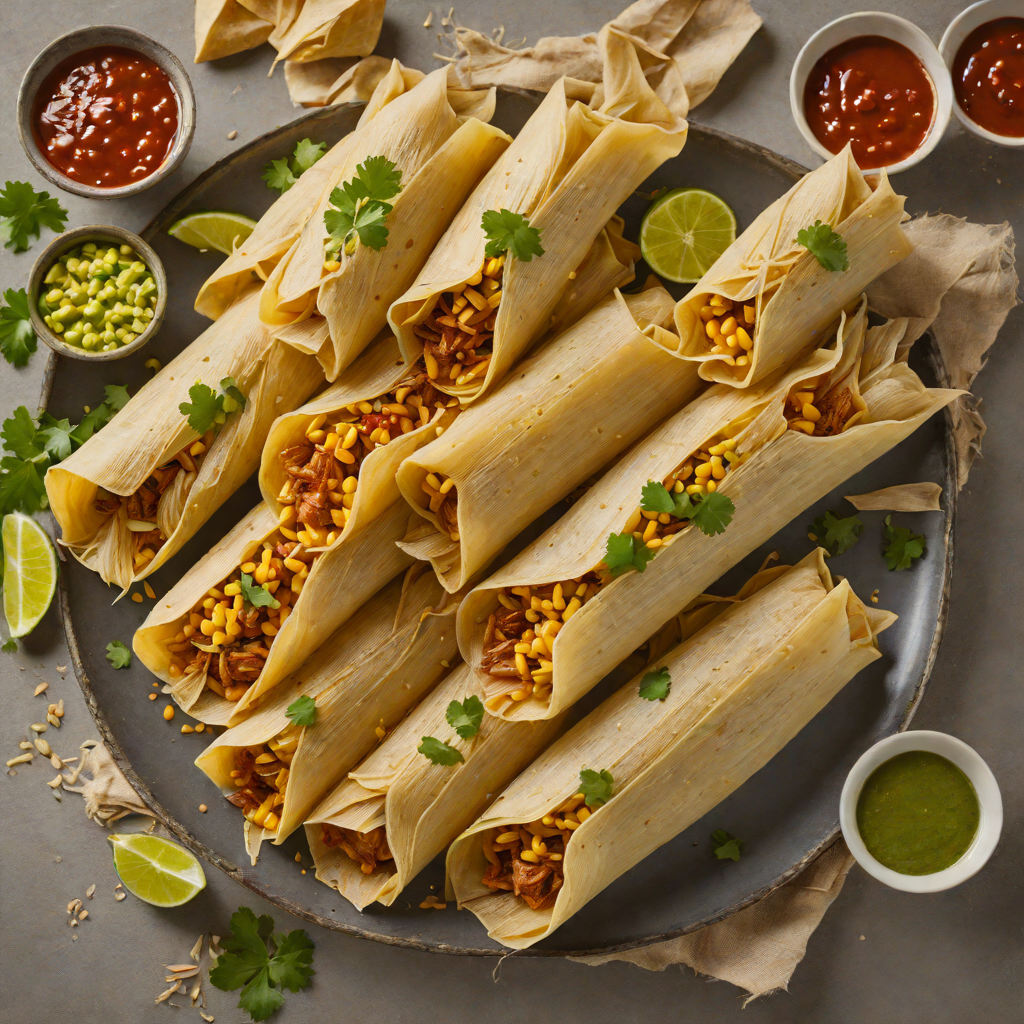 Steamed Oaxacan Tamales with Corn Husks and Pork Filling