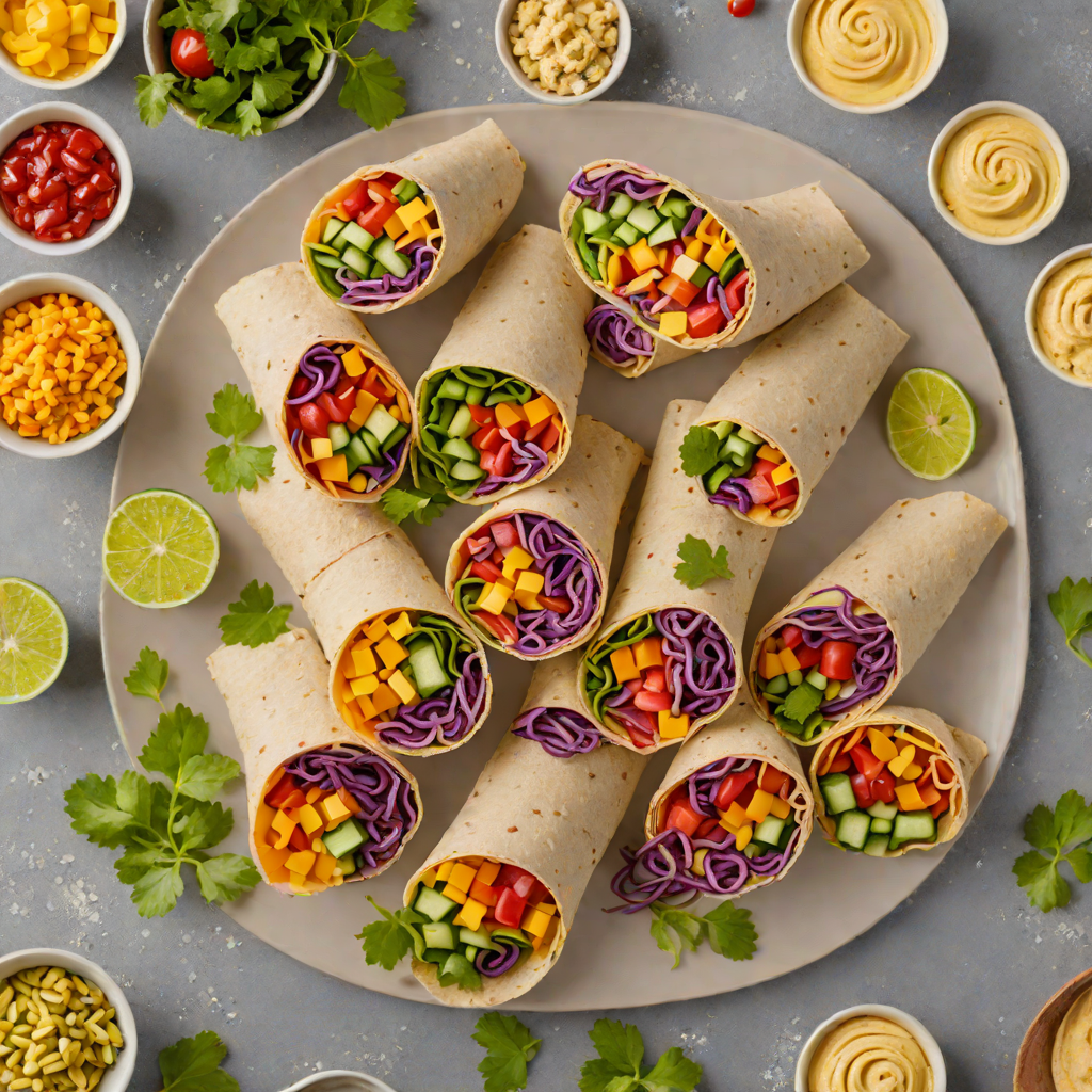 No-Bake Rainbow Veggie Wraps with Creamy Hummus