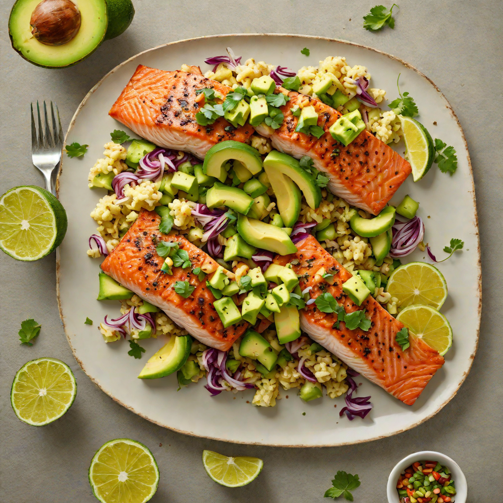 Pan-Seared Salmon with Avocado Salsa and Roasted Cauliflower