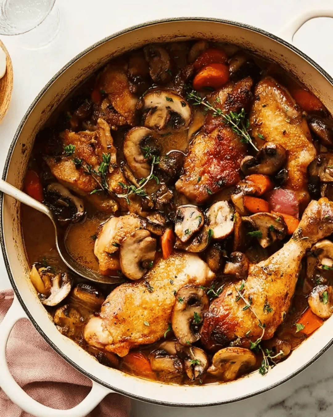 Coq au Vin with Traditional Red Wine Reduction