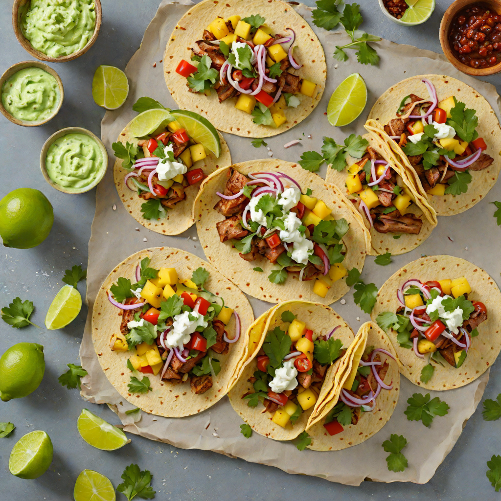 Soft Tacos with Grilled Pork, Pineapple Salsa, and Cilantro Crema