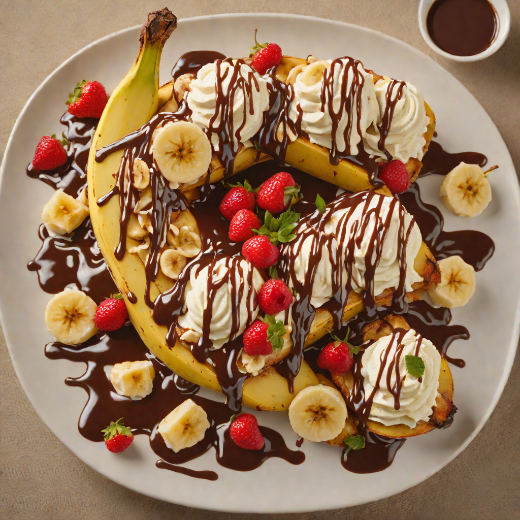 Oven-Roasted Banana Split with Warm Chocolate Sauce