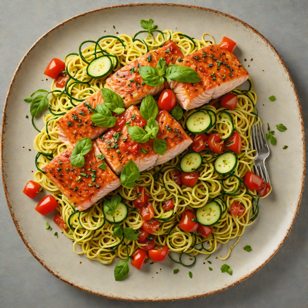 Sautéed Salmon with Zucchini Noodles and Tomato-Basil Sauce