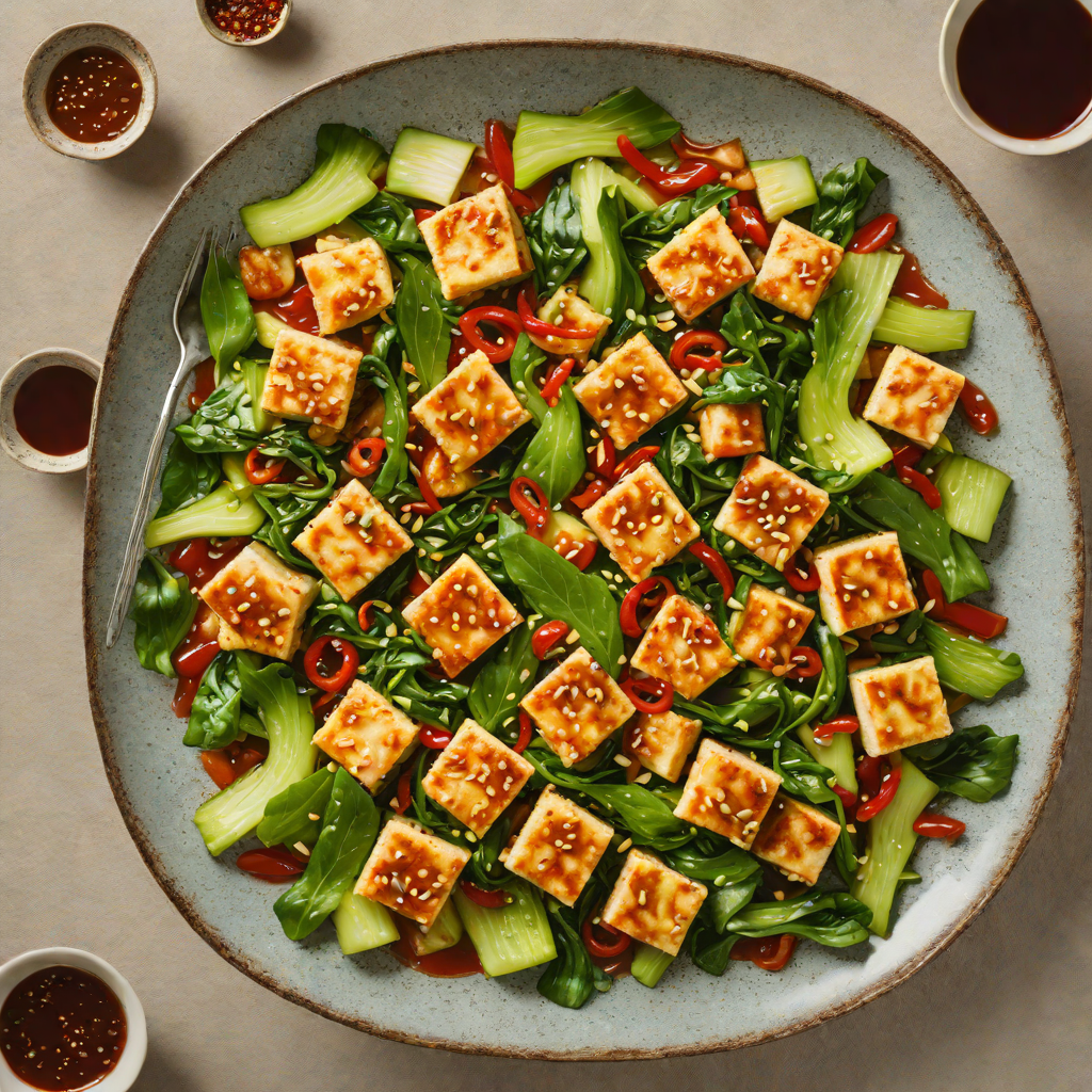Stir-Fried Tofu with Garlic-Chili Sauce and Bok Choy