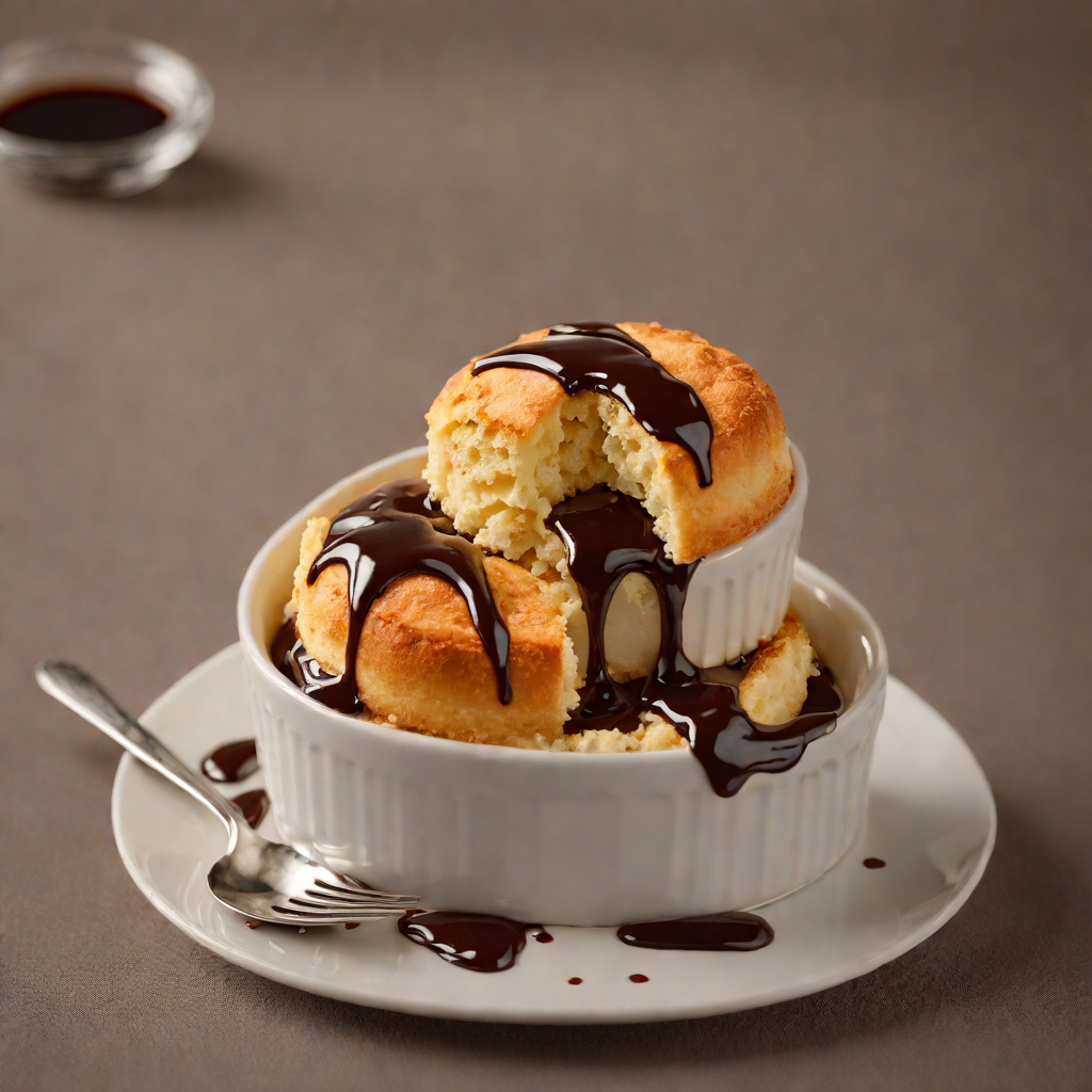 Quick Vanilla Soufflé with Dark Chocolate Sauce