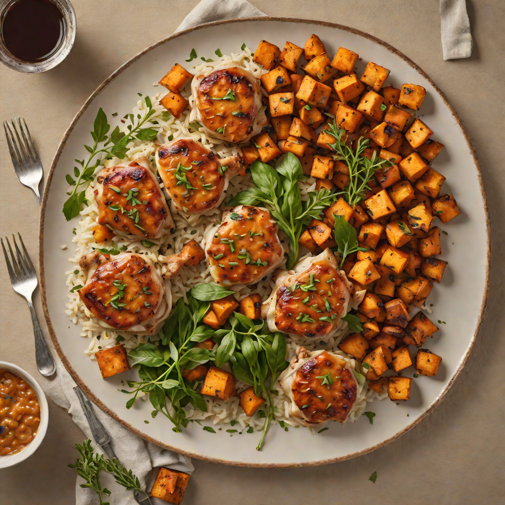 Sautéed Garlic Chicken Thighs with Roasted Sweet Potatoes
