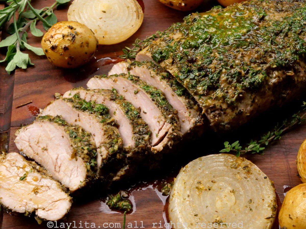 Italian Herb-Roasted Pork Tenderloin with Garlic Jus
