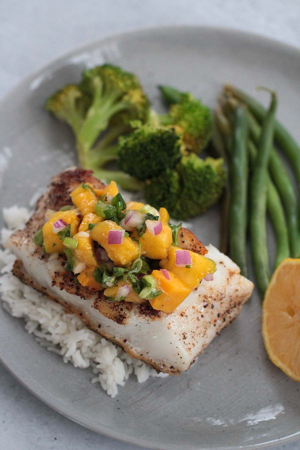 Pan-Seared Chilean Sea Bass with Mango Salsa