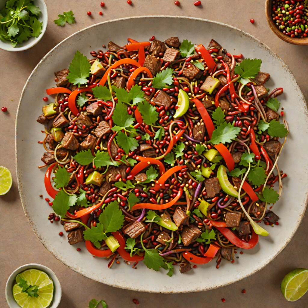 Smoky Kangaroo Stir-Fry with Finger Lime and Native Pepperberries