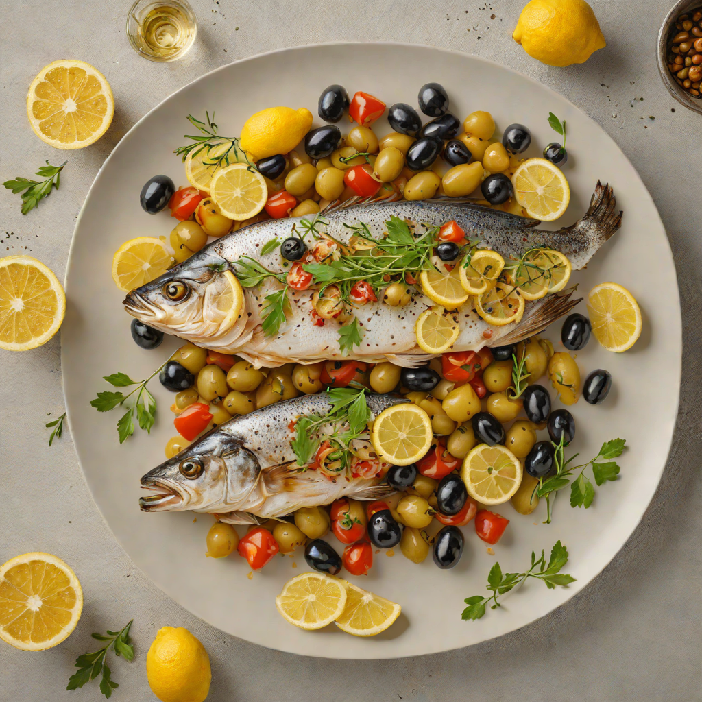 Baked Mediterranean Sea Bass with Lemon and Olives