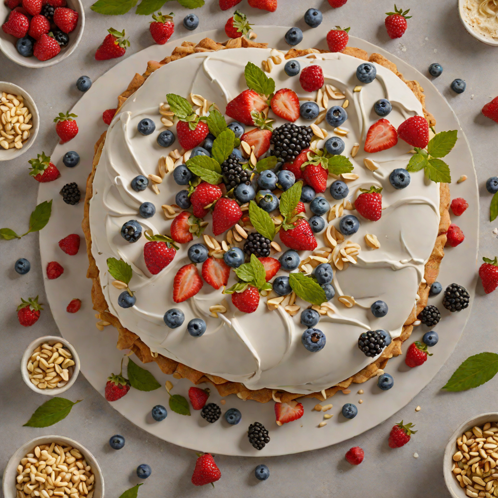 Pavlova with Macadamia-Coconut Cream and Fresh Berries