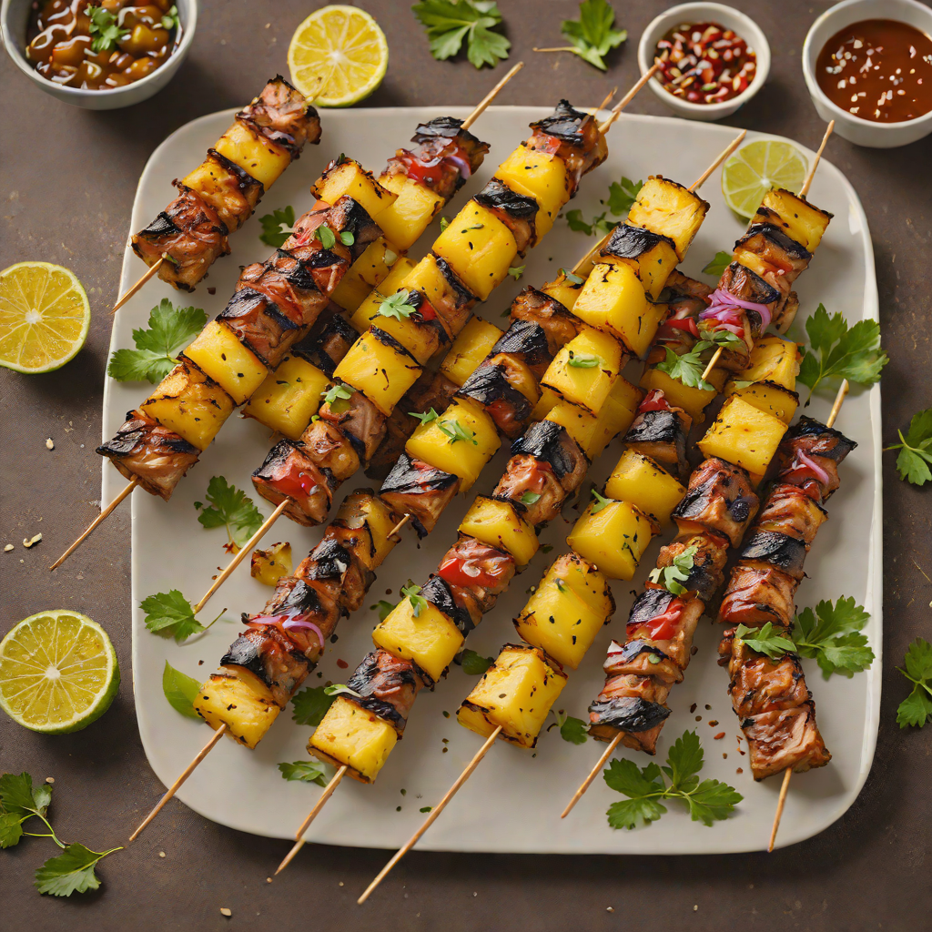 Charcoal-Grilled Pineapple and Jerk-Spiced Pork Skewers