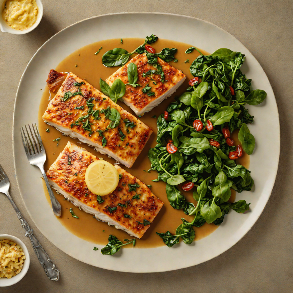 Pan-Seared Catfish with Cajun-Spiced Butter and Sauteed Spinach