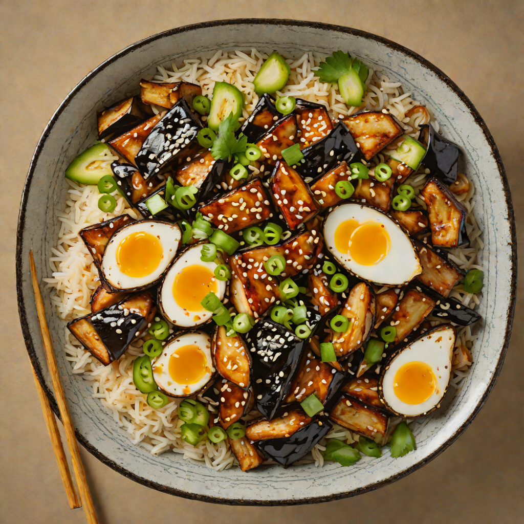 Charred Scallion and Miso-Glazed Eggplant Donburi