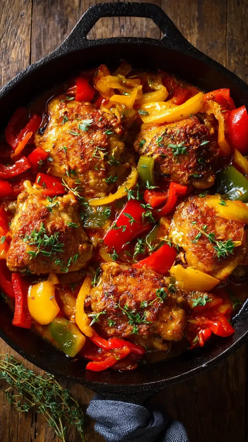 Pan-Seared Chicken Thighs with Spiced Tomato and Bell Pepper Ragout