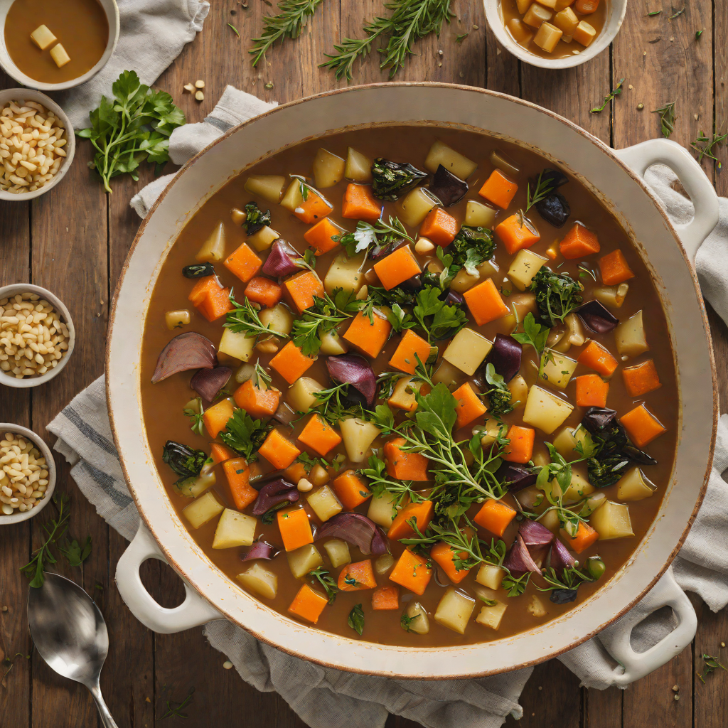 Warm Indoor Winter Vegetable Stew with Root Herbs