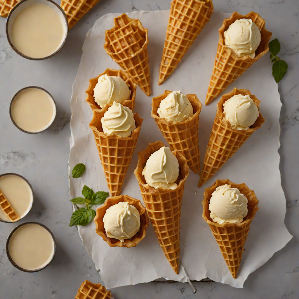 Homemade Waffle Cones with Vanilla Bean Ice Cream