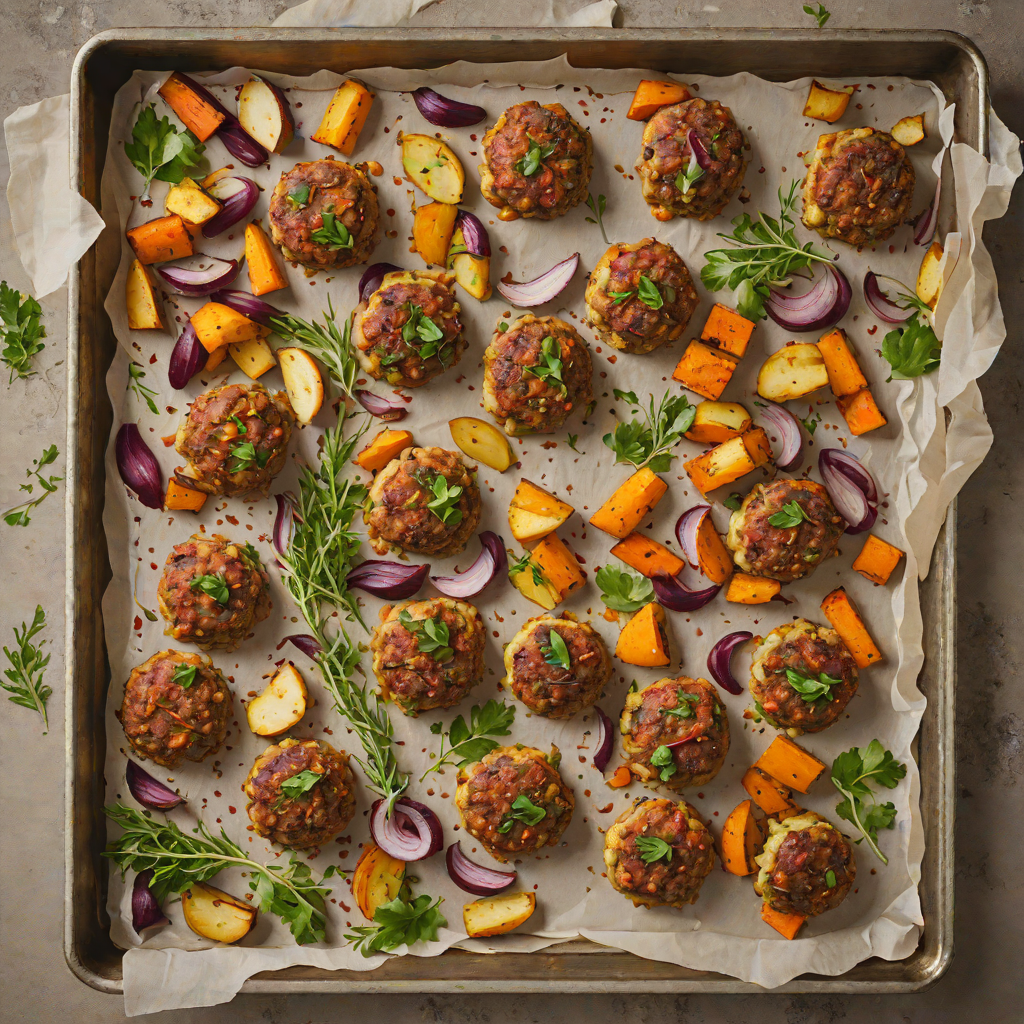 Sheet Pan Aussie Rissoles with Roasted Root Vegetables