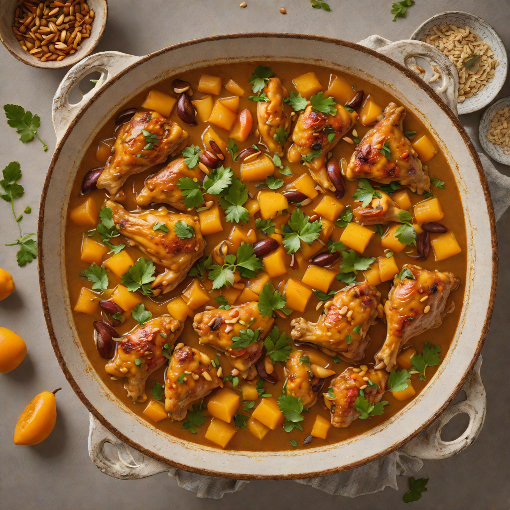 Saffron-Infused Chicken Tagine with Apricots and Almonds