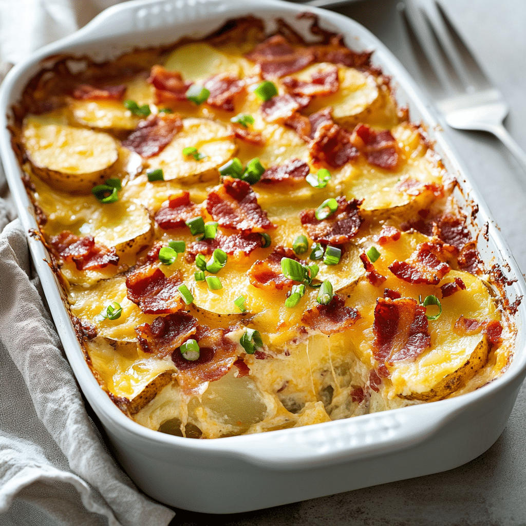 Potato and Bacon Bake with Cheddar and Spring Onions