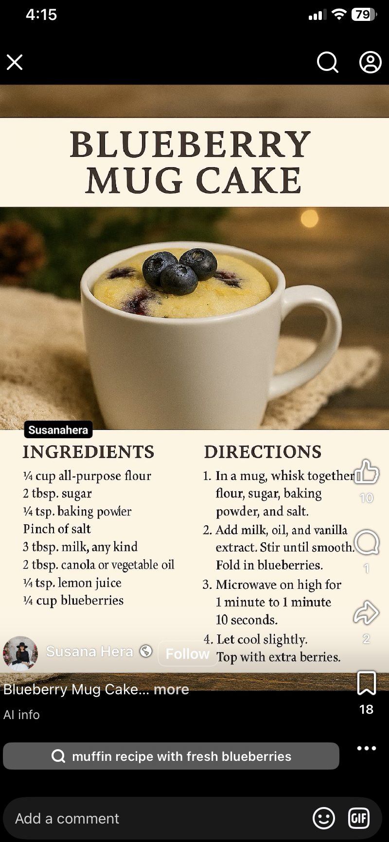 Speedy Lemon Blueberry Mug Cake