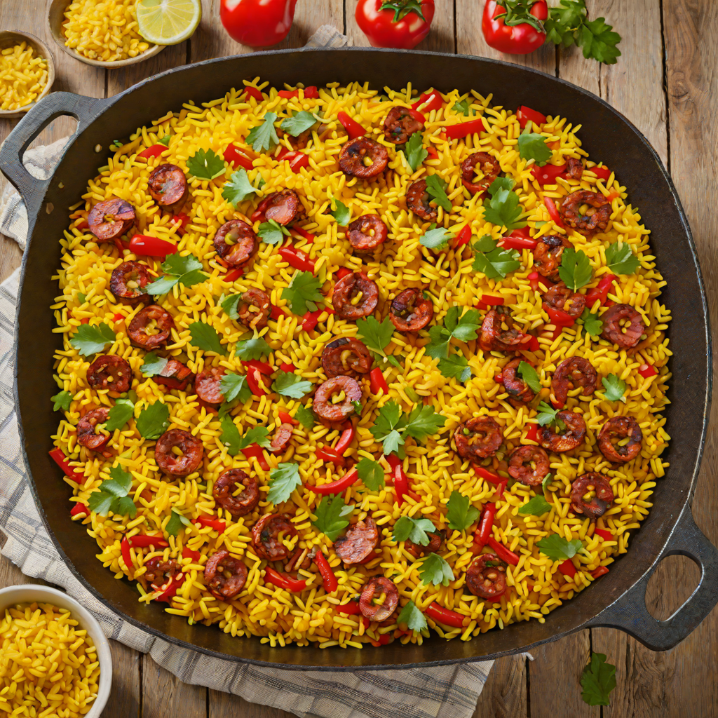 Sautéed Chorizo and Pepper Paella with Saffron Rice