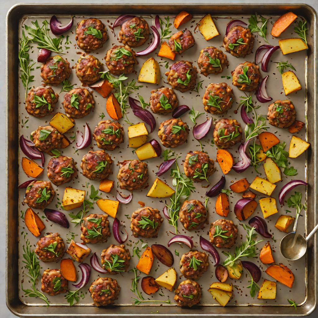 Sheet Pan Lamb Rissoles with Roasted Root Vegetables