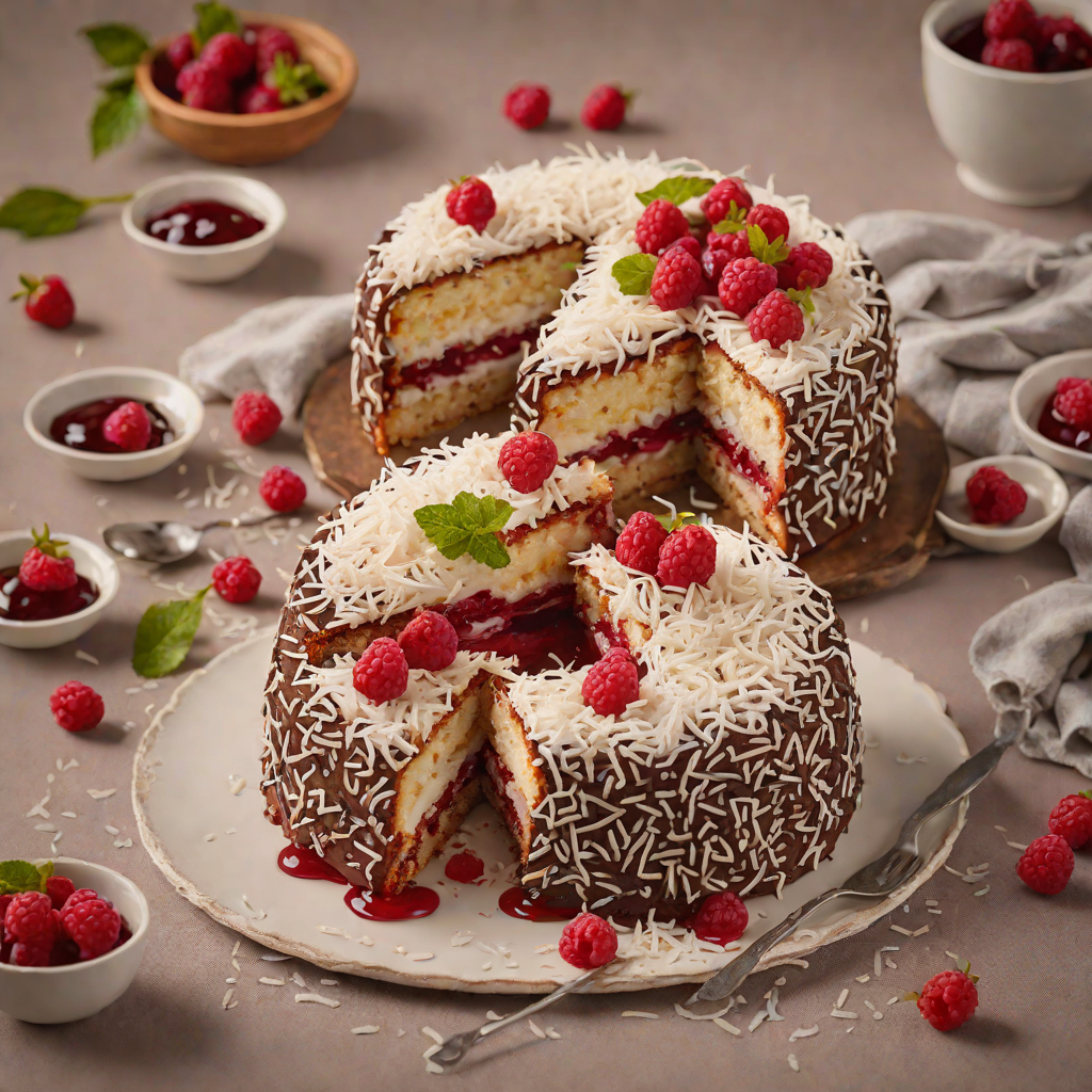 Layered Lamington Cake with Coconut and Raspberry Jam
