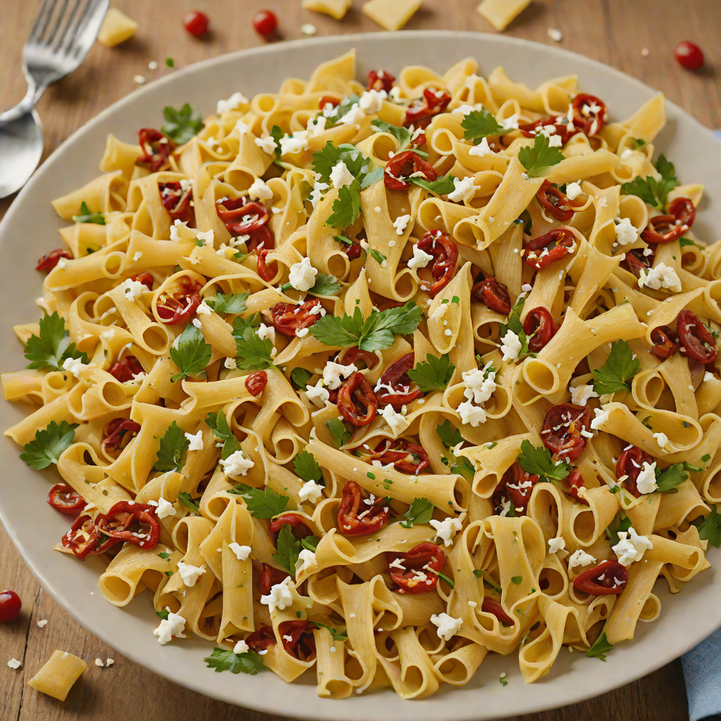 Bowtie Pasta Tossed with Feta, Sundried Tomatoes, and Garlic Sauce