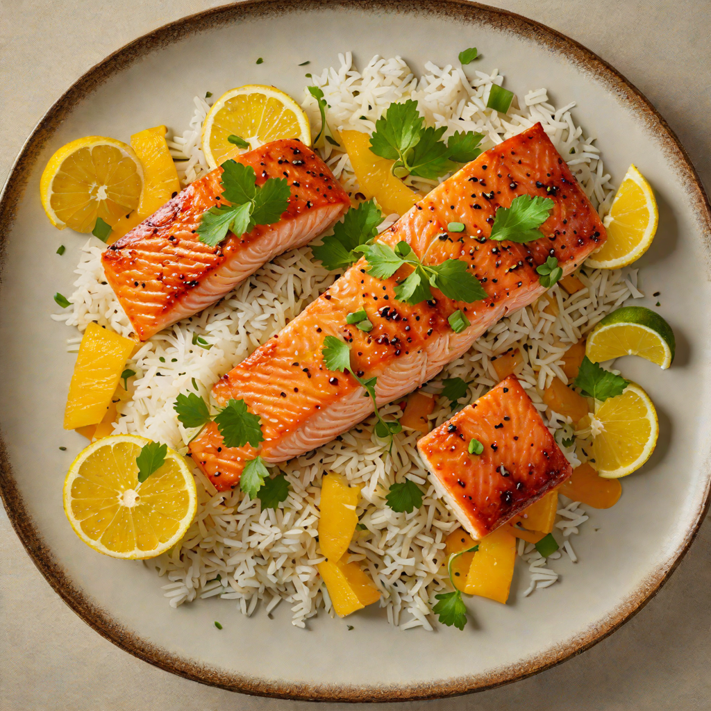 Pan-Seared Salmon with Citrus-Ginger Glaze and Steamed Jasmine Rice