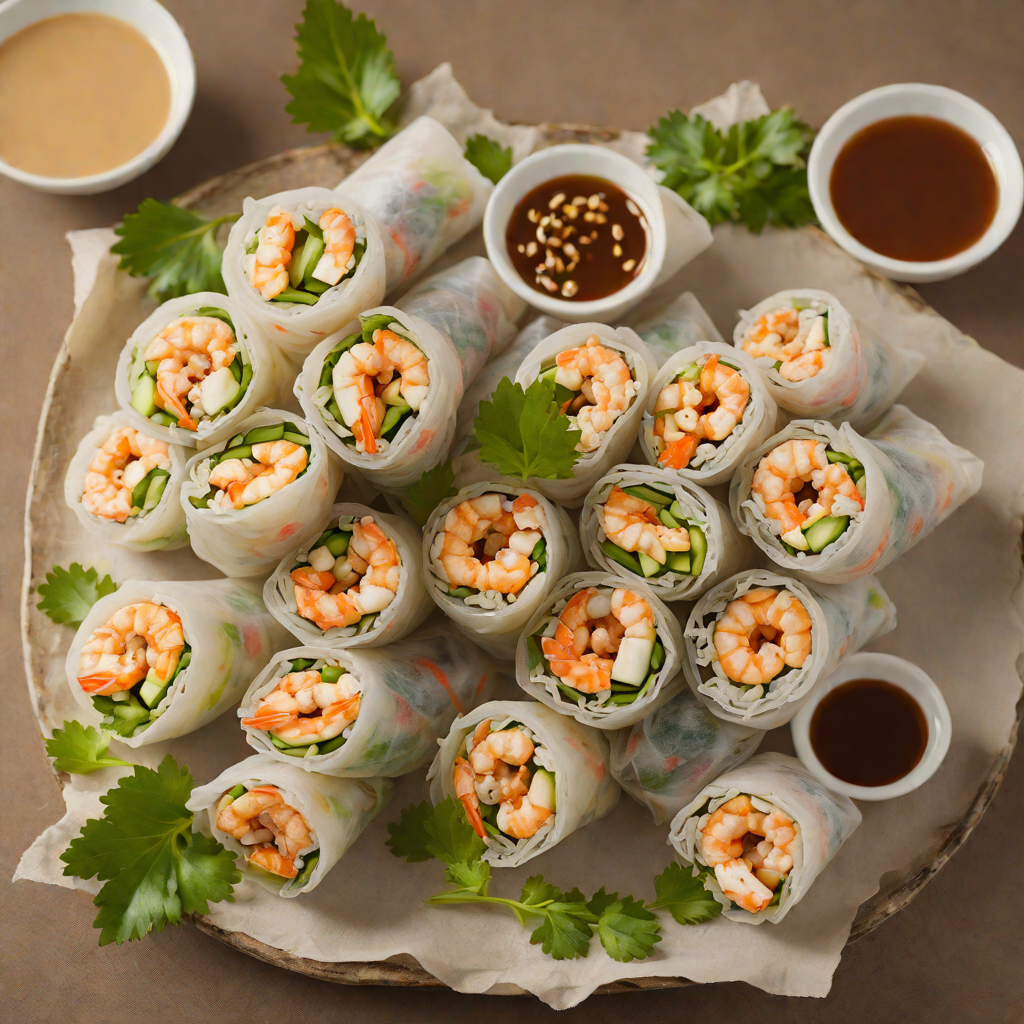 Pan-Fried Vietnamese Shrimp Rice Paper Rolls with Peanut Dipping Sauce