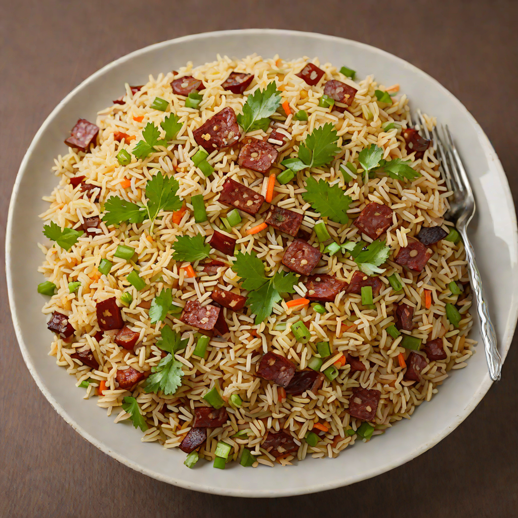 Vietnamese Fried Rice with Scallions and Chinese Sausage