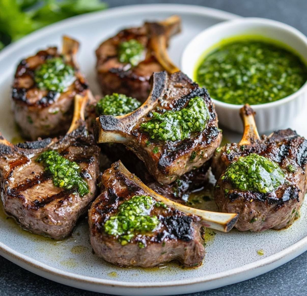 Grilled Lamb Cutlets with Mint and Garlic Sauce
