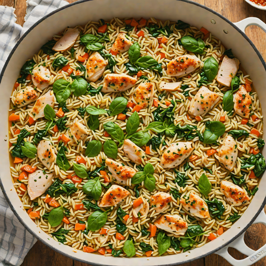 One-Pot Chicken and Spinach Orzo Simmer