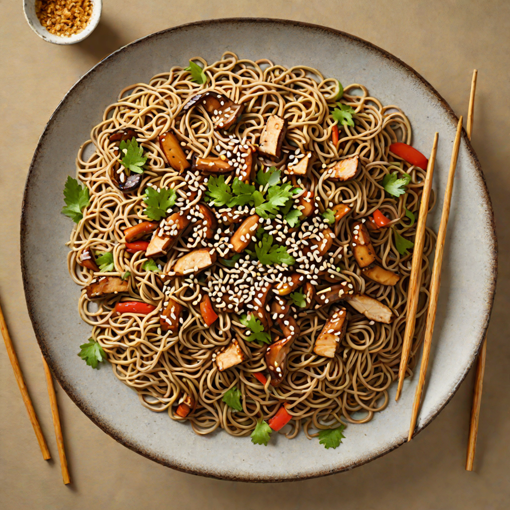 Stir-Fried Soba Noodles with Shiitake and Sesame-Ginger Sauce