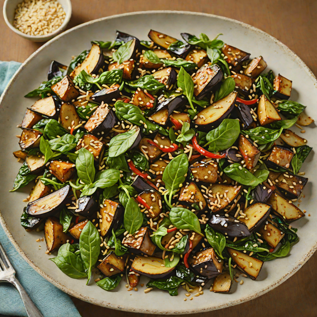 Eggplant and Spinach Stir-Fry with Sesame-Ginger Sauce