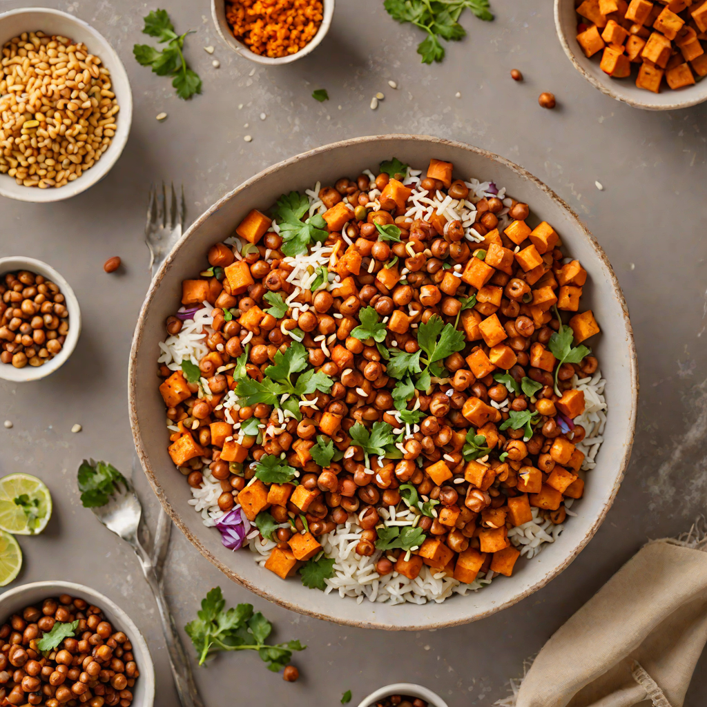 Harissa-Roasted Chickpeas and Sweet Potato Grain Bowl