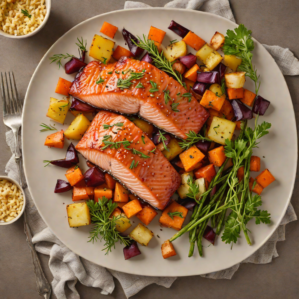 Baked Maple-Glazed Salmon with Roasted Root Vegetables