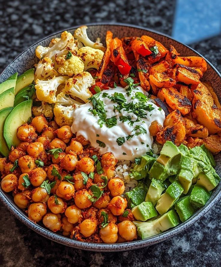 Harissa-Roasted Chickpea and Cauliflower Bowl
