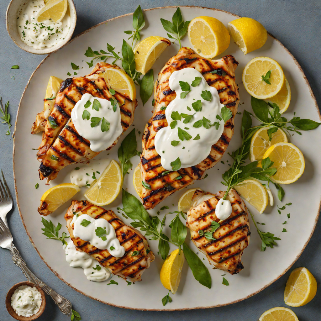 Grilled Lemon-Tarragon Chicken with Garlic Yogurt Sauce