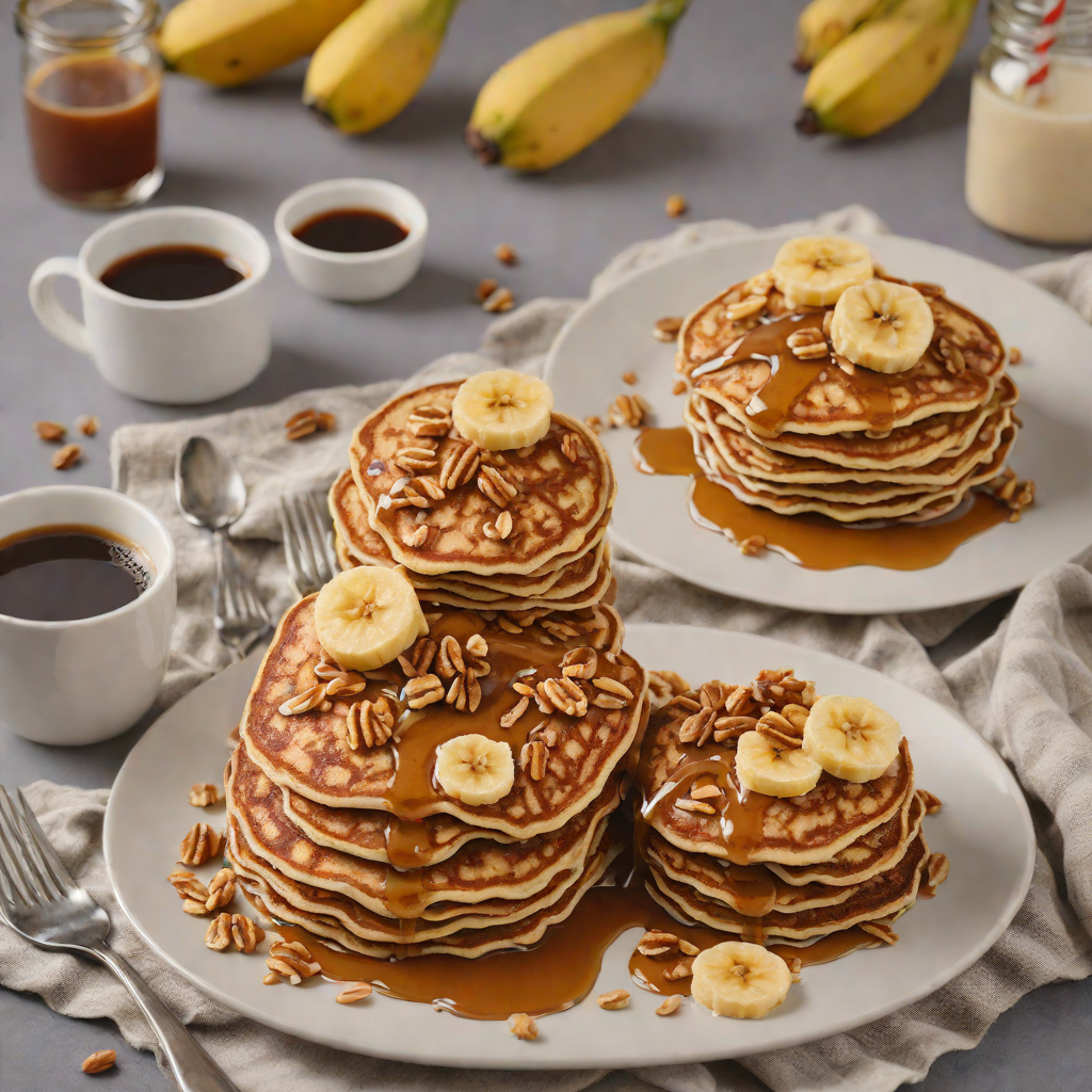 Gluten-Free Banana Oat Pancakes with Maple Walnut Syrup