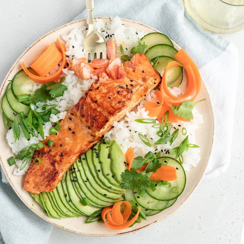 Teriyaki-Glazed Salmon with Miso Rice