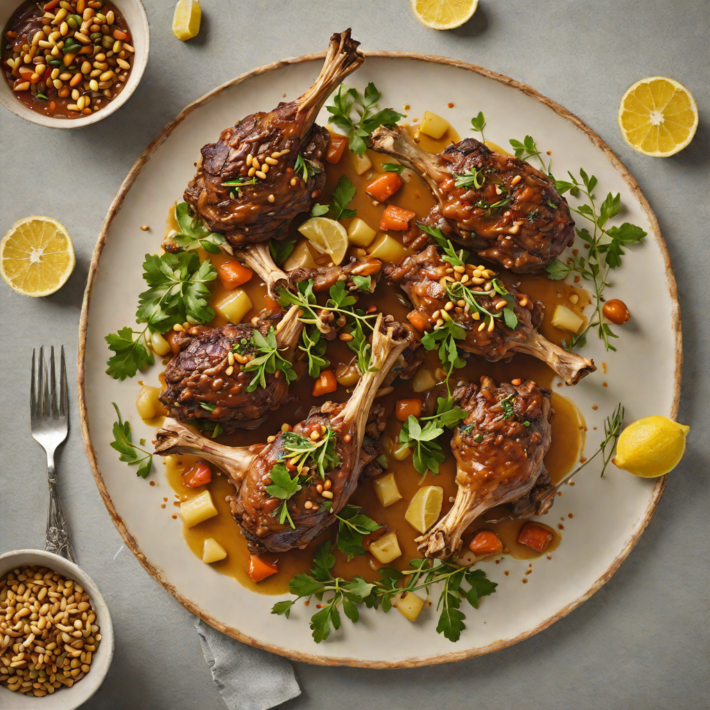 Slow-Cooked Lamb Shanks with Lemon Myrtle and Macadamia Nuts