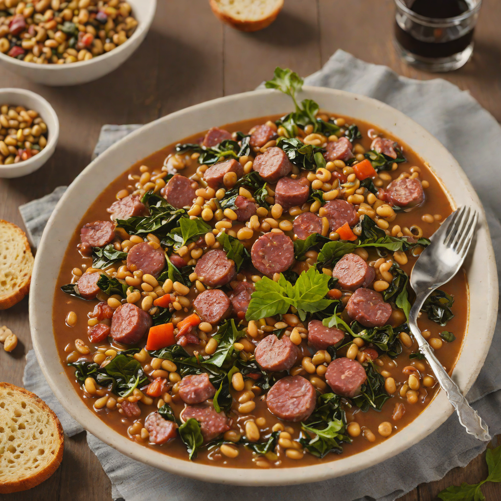 Smoked Sausage and Black-Eyed Pea Stew with Collard Greens