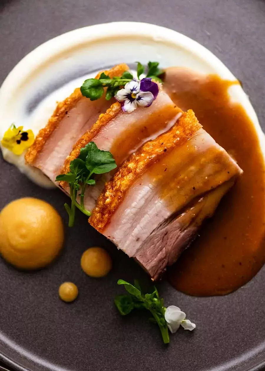Slow-Roasted Pork Belly with Apple Cider Reduction