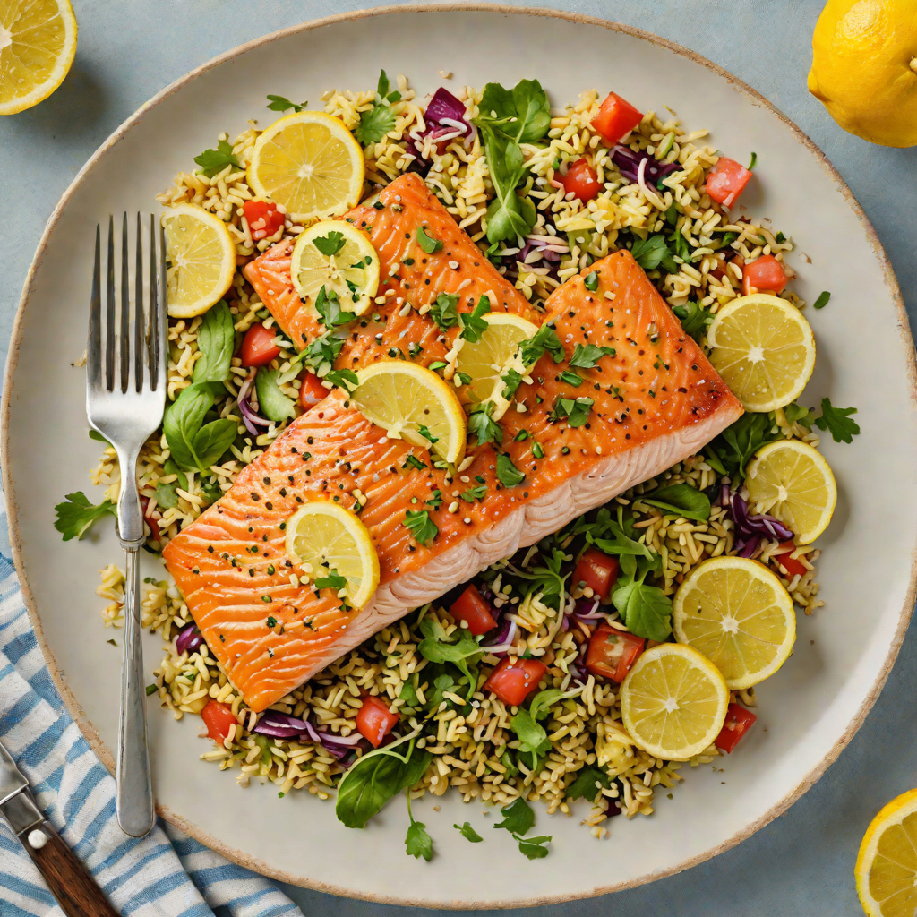 Baked Lemon-Garlic Salmon with Herb Quinoa Salad